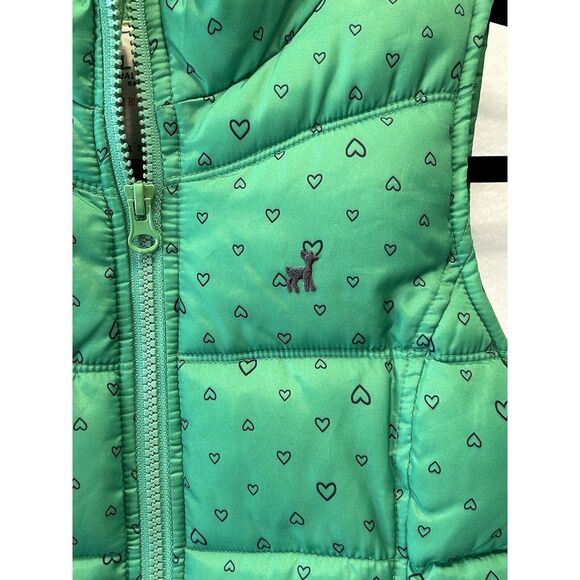 Old Navy Green Heart Puffer‎ Vest Girl's Size Med FullZip Front EUC - Picture 2 of 7